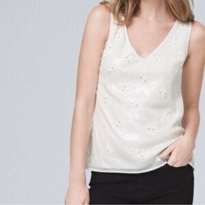 White House Black Market White Embroidered Tank Top